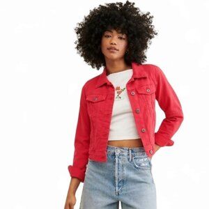 Free People We The Free Red Cropped Denim Jacket XS